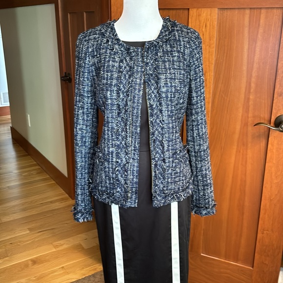 Land’s End Blue Tweed Jacket NWT Size 4 Fringe Texture Blazer/Jacket - Picture 5 of 9